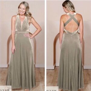 Revelry Dylan Convertible Velvet Dress in‎ Sage Green.